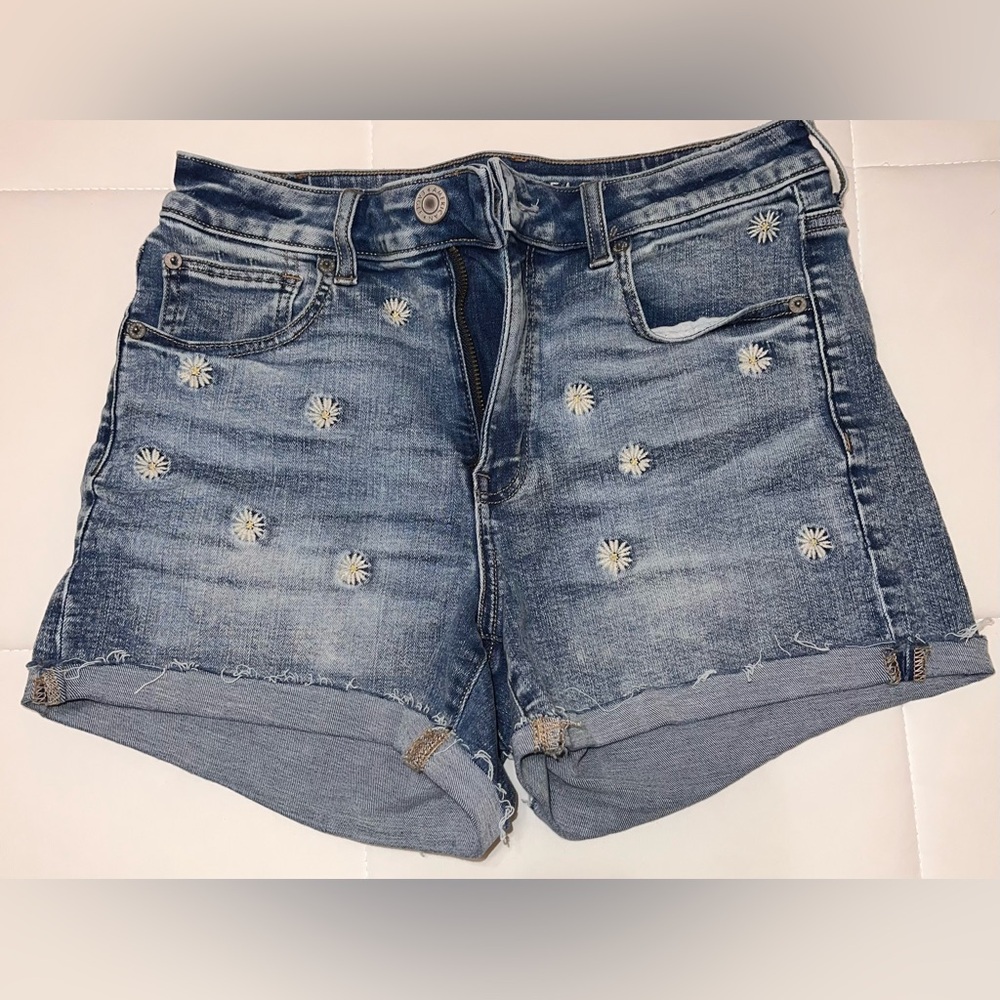 American Eagle Outfitters Blue Jean Shorts with Floral Embroidery